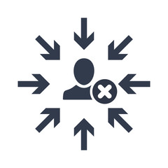 Target audience. Customer, client targeting. Consumer centricity. Focus human icon with cancel sign, close, delete, remove symbol