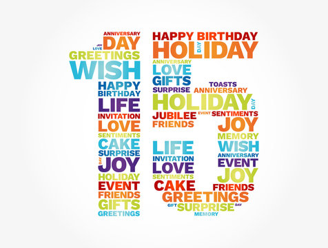 Happy Birthday Fifteen years old word cloud, concept background