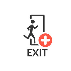 Emergency exit with human figure icon with add sign, new, plus, positive symbol.