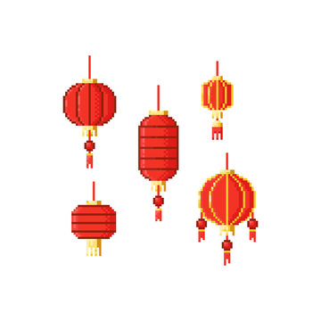 Pixel chinese lantern set.8bit.Chinese new year.