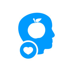 Knowledge sign. Brain and apple icon with heart sign, favorite, like, love, care symbol