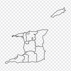 Blank map Trinidad and Tobago. High quality map of  Trinidad and Tobago with provinces on transparent background for your web site design, logo, app, UI. Stock vector.  EPS10. 