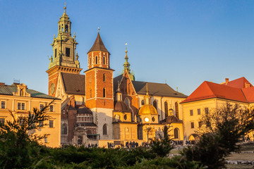 Fototapeta na wymiar Wawel Royal Castle photo of beautiful scenic krakow Krak?w city in Poland. The Wawel Royal Castle and the Wawel Hill constitute the most historically and culturally important site in Poland.
