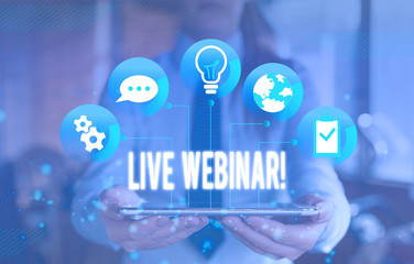 Writing note showing Live Webinar. Business concept for presentation lecture or seminar transmitted...