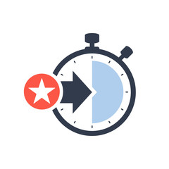 Stopwatch symbol with arrow. Launch, management, optimization, release concept icon with star sign, best, favorite, rating symbol