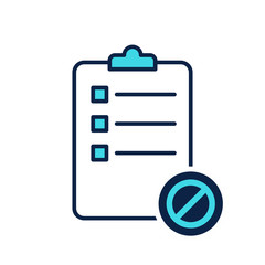 Clipboard or checklist icon with not allowed sign, block, forbidden, prohibit symbol
