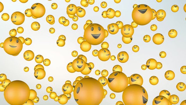 Icons signs post on the Internet. Animation smile like a laughing face. Public social network. 3d balls with icons of internet media network fly in space.
