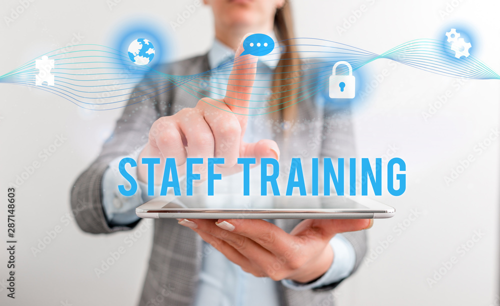 Aufkleber conceptual hand writing showing staff training. concept meaning program that helps employees learn s