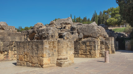 Ruins of the splendid amphitheater, part of archaeological ensemble of Italica, city with a...
