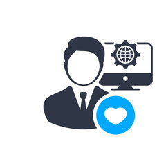 IT Manager sign. Data Management Icon with heart sign, favorite, like, love, care symbol