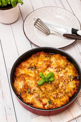 Eggplant with parmesan in a tray traditional Italian recipe