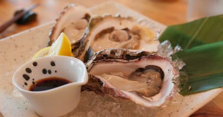 Raw fresh oyster in restaurant