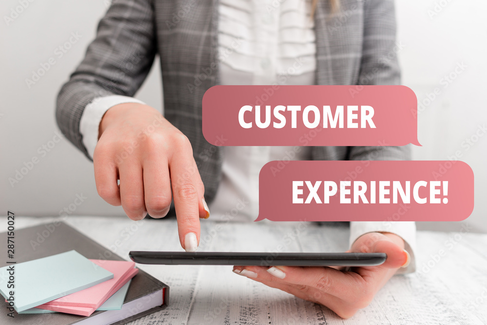 Poster writing note showing customer experience. business concept for product of interaction between organi