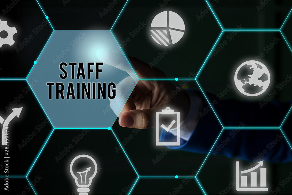 Aufkleber text sign showing staff training. business photo showcasing program that helps employees learn speci