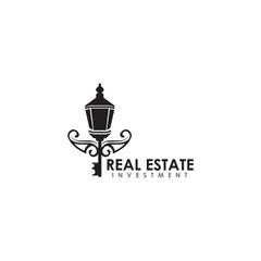 Real estate company logo design with using classic street lamp icon template