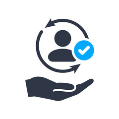 Full customer care service icon with check sign, approved, confirm, done, tick, completed symbol