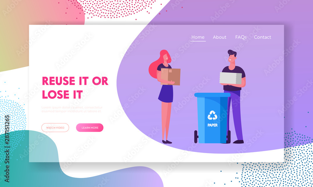 Aufkleber environment ecology protection, recycling reduce pollution website landing page. people collecting t