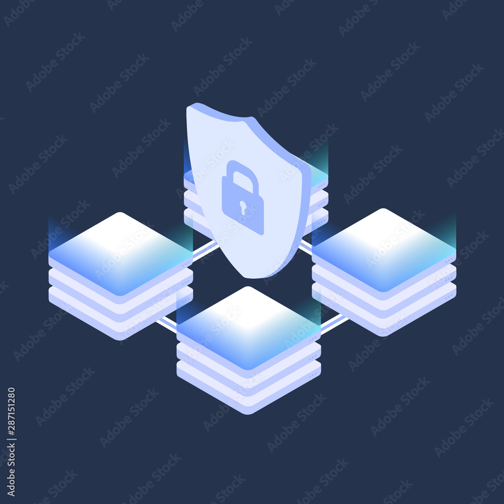 Poster blockchain network technology futuristic hub vector business template. modern blockchain background 