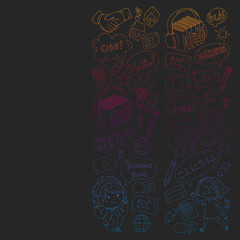 Vector pattern for language class, online courses. English, arabic, italian, japanese, spanish, chinese, german.