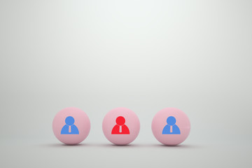 Pink color sphere with people icon on white background. business concept, Human resource and talent management and recruitment.
