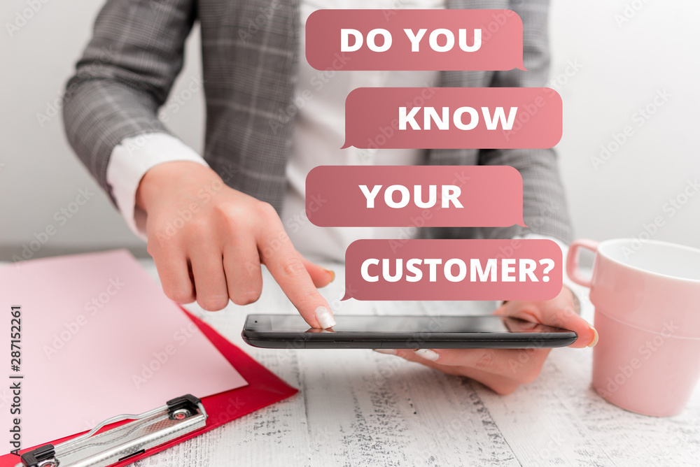 Poster text sign showing do you know your customer question. business photo text service identify clients w