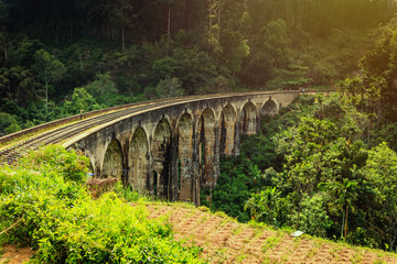 Fototapeta na wymiar The Nine Arches Bridge is one of the most iconic bridges and beautiful sights of Sri Lanka.