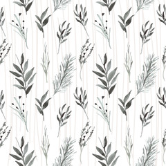 seamless pattern vintage leaf with watercolor