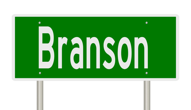 Rendering of a green highway sign for Branson Missouri