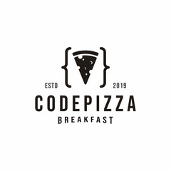 Vintage Code Pizza logo design. Retro Vintage design vector