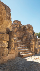 City ruins, land, walls and amphitheater, part of archaeological ensemble of Italica, city with a strategic role in the Roman Empire, birthplace of Emperors Trajan and Hadrian, in Santiponce, Seville