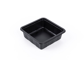Black Plastic food box package isolated on white background.