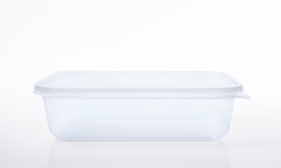 Plastic food box package isolated on white background.