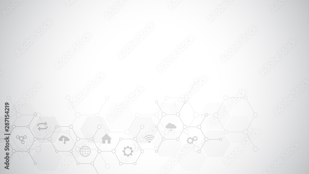 Poster technology background with flat icons and symbols. concept and idea for internet of things, communic