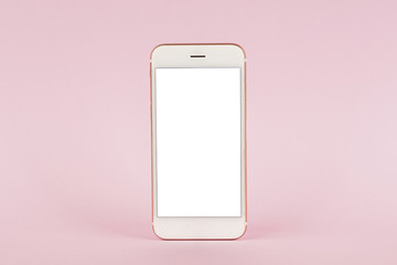 Mobile phone mock up on pink pastel background, technology and busiess concept