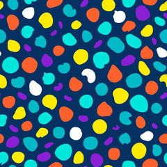 Fototapeta na wymiar Cute simple seamless pattern with hand drawn multicolor dots. Abstract background in scandinavian style. Vector bright illustration for kids room wallpaper, fabric, textile, wrapping, website backdrop