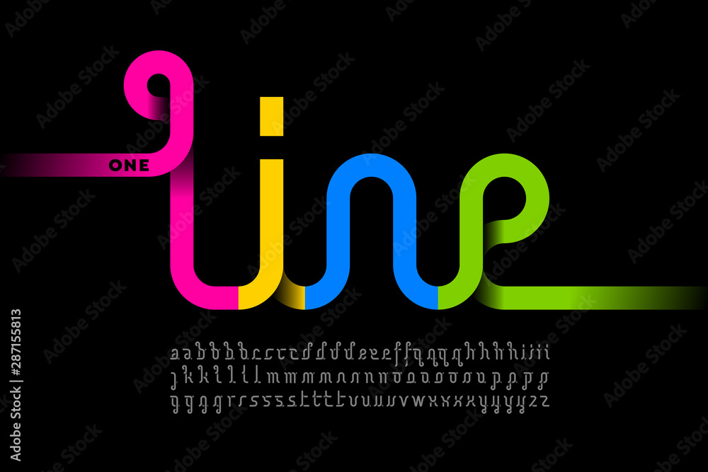 Poster one line style font design, single continuous line alphabet