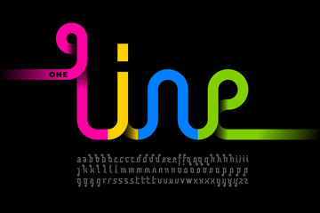 One line style font design, single continuous line alphabet