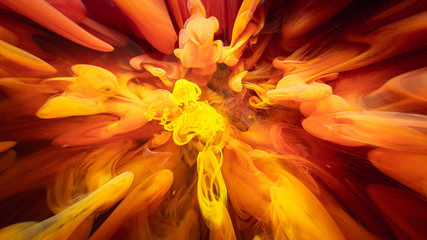 Art background. Time travel. Vibrant orange yellow paint splash.