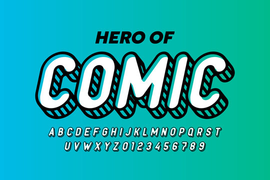 Comics hero style font design, alphabet letters and numbers