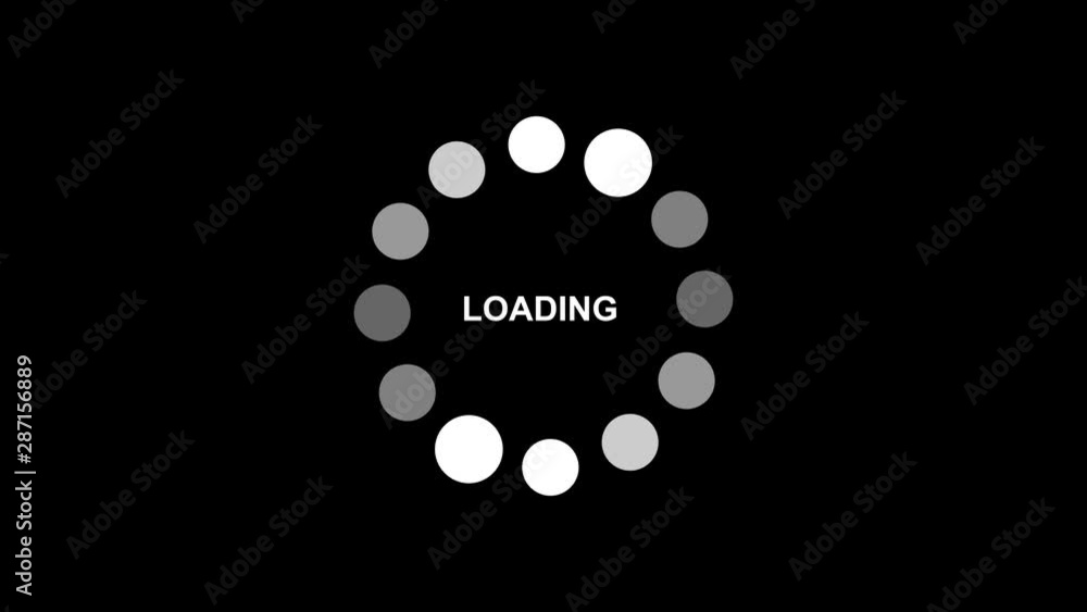 Poster circle rotating loading icon. white dot ring on black background. animation motion graphic