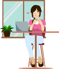 ロングヘアーの女性　全身　イラスト