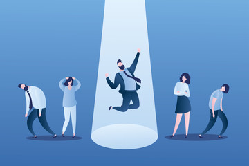 Happy businessman or office worker in jump,business recruitment winner.