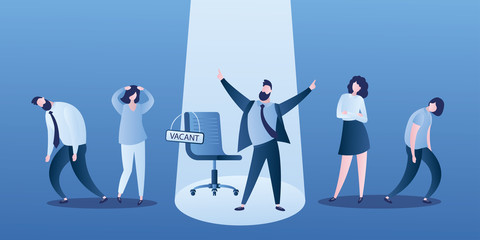 Happy businessman or office worker stand in light, business recruitment winner.