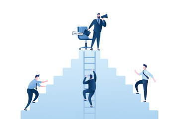 Businessmen climb the pyramid,career and job search,business chair with sign - vacant on top.