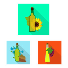 Vector illustration of bottle and glass sign. Set of bottle and agriculture stock vector illustration.