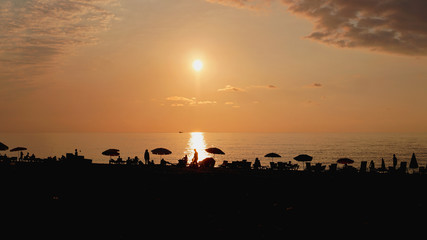 Fototapeta na wymiar Sunset landscape. beach sunset. palm trees silhouette on sunset tropical beach, Summer