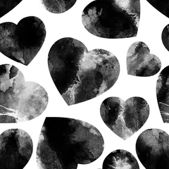 Wallpaper murals Gothic Seamless watercolor pattern with black hearts. Valentines Day background