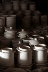 crafted pottery in portugal, still life of hand made pottery and ceramic bowls