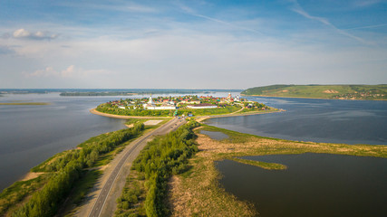 Aerial panorama landscape of the city of Sviyazhsk