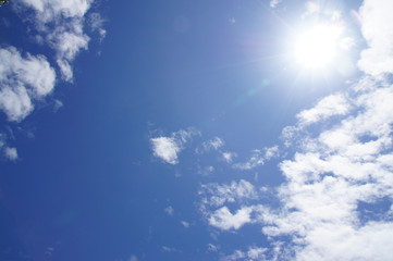 blue sky, white clouds, see the sun shining, background image